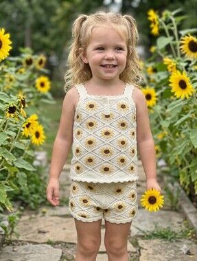 Jessica Simpson Toddler Girls Crochet Sunflower 2pc Tank & Shorts Set Size 4T